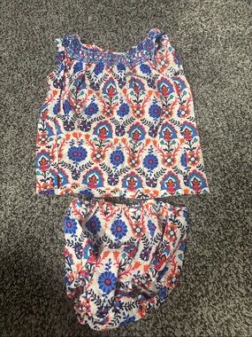 Floral Smocked Tank & Bloomers Set - Blue, Coral, Teal